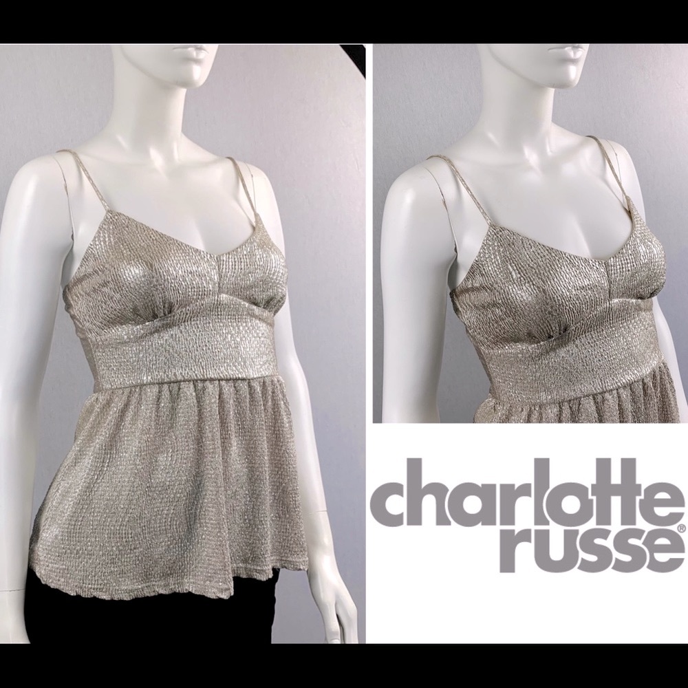NWT Charlotte Russe Greek Goddess Golden Metallic Gold Fit Flare Busty Tank Top